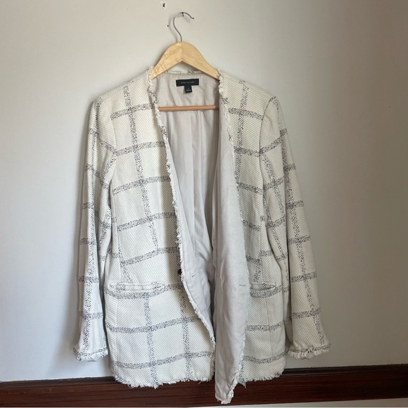 Ann Taylor White and Gray Blazer with Contemporary Spring Tweed Feel sz 14 - Picture 5 of 9